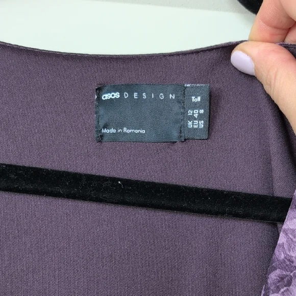 ASOS Long Sleeve Floral Dress in Purple and Black - Picture 4 of 4